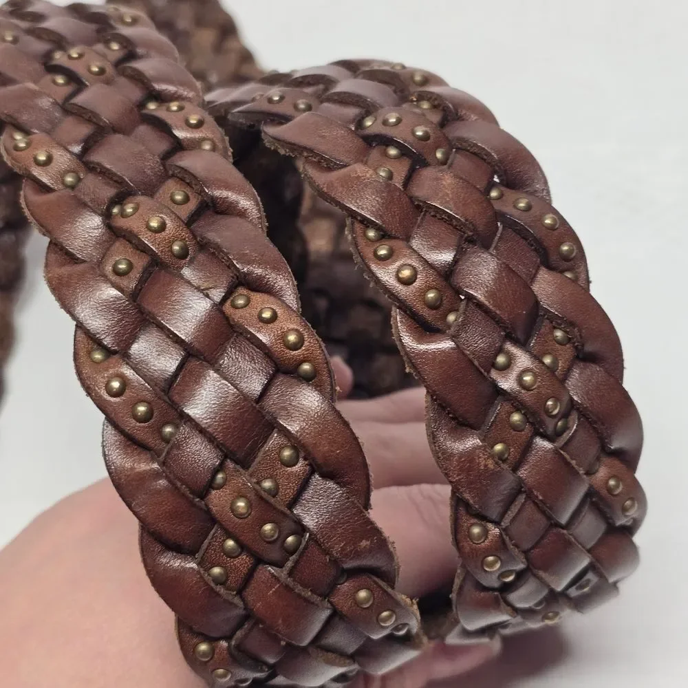 Abercrombie And Fitch Studded Brown Leather Braided Belt Boho Womens XS/S